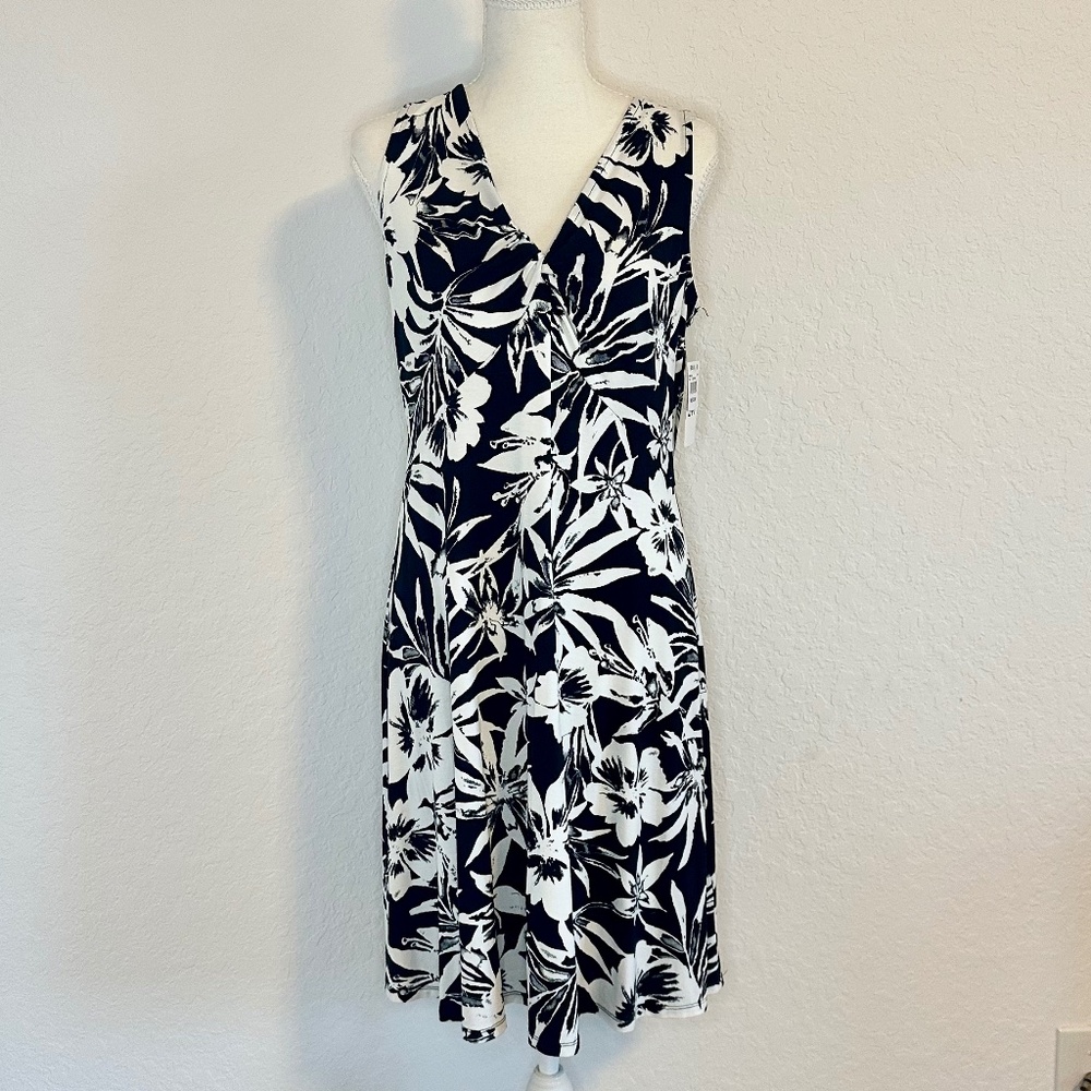 Harper 241 Sleeveless Black & White Tropical Dress, NWT, Size M